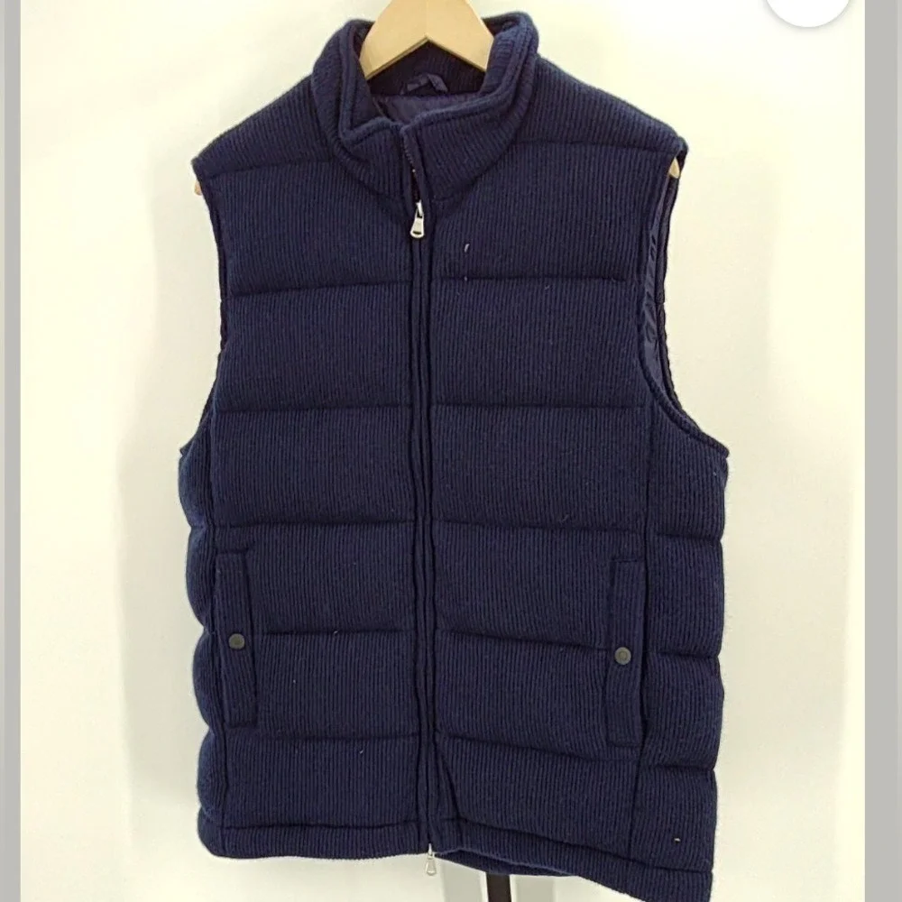 Quince Men's Mongolian Cashmere Puffer Vest Outerwear Blue L